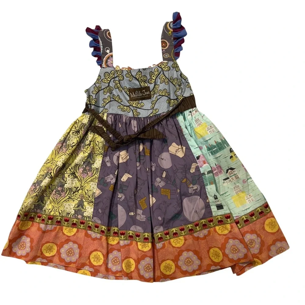 Matilda Jane Girls Size 6 Character Counts Patchwork Floral Dress Ruffle Sleeve